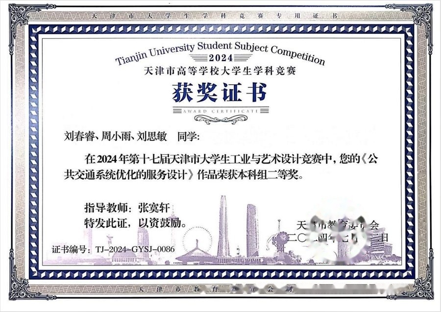 天津市大学生工业与艺术设计竞赛二等奖